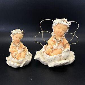 Vintage Pair Of Resin Cherub Angel Baby Figurines 3”